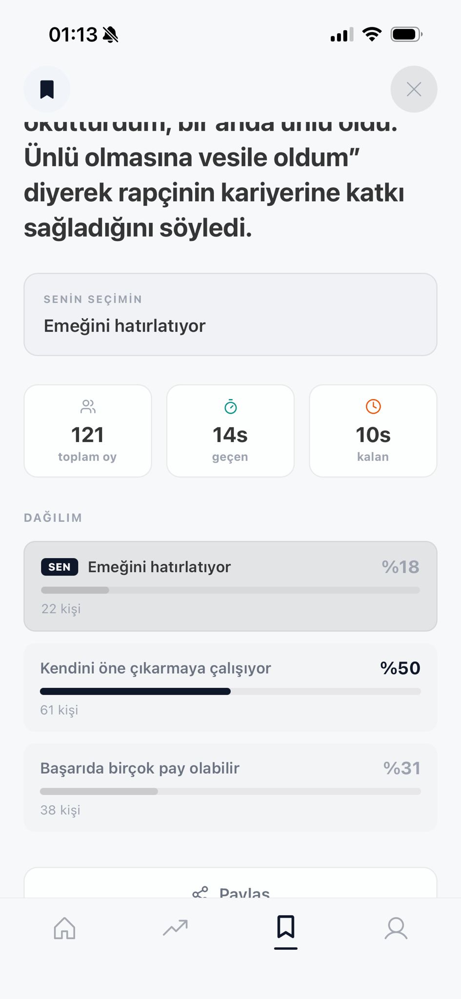 Sonuç dağılımı